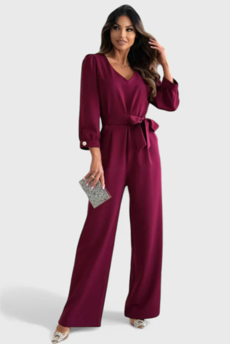 Ariane Mono de Pierna Ancha con Escote en V y Cintura con Lazo